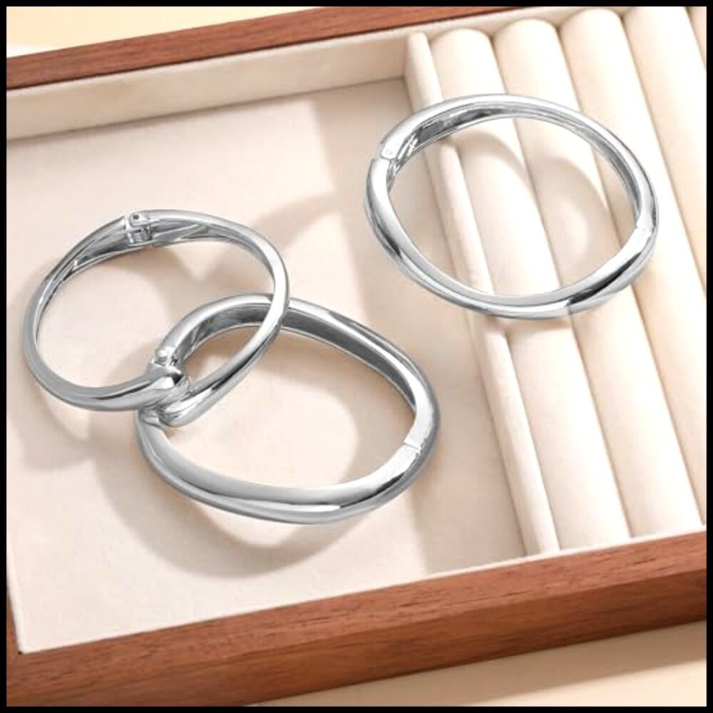 Chunky Gold Bangle Bracelets Stackable Set Trendy… - image 5